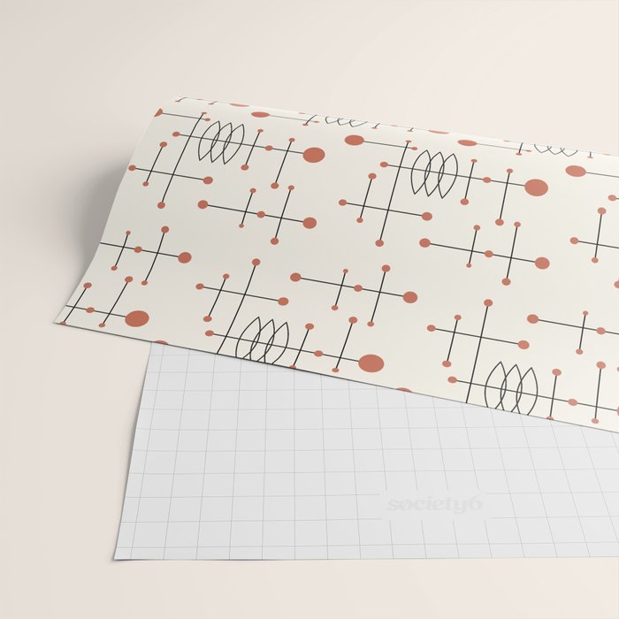 Mid Century Atomic Age Pattern Orange and Cream Wrapping Paper Gallery Image 2