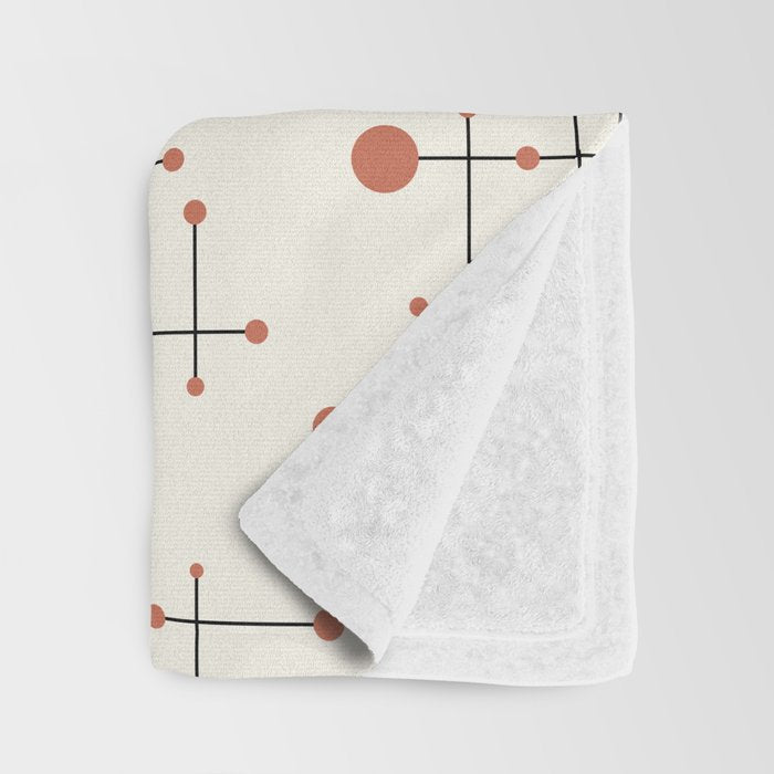 Mid Century Atomic Age Pattern Orange and Cream Throw Blanket Gallery Image 3