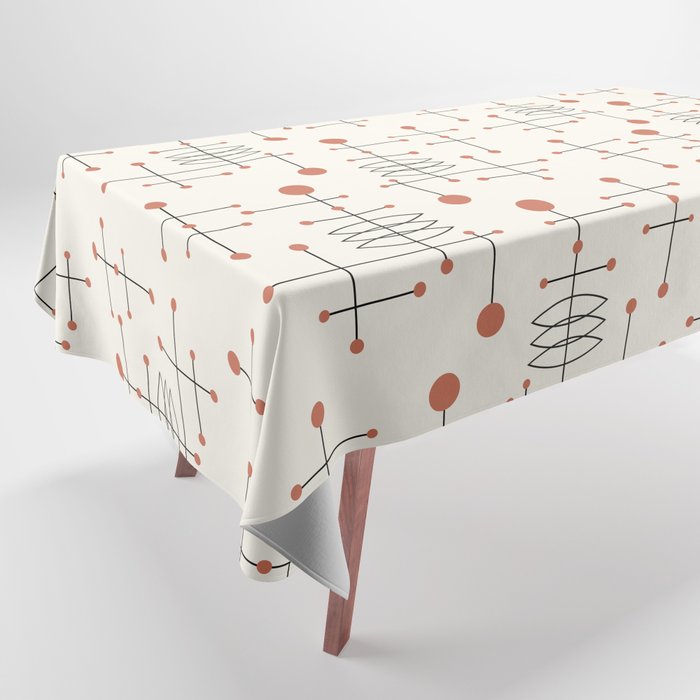 Mid Century Atomic Age Pattern Orange and Cream Tablecloth Gallery Image 1