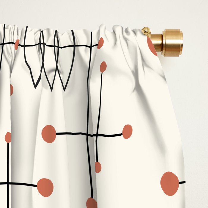 Mid Century Atomic Age Pattern Orange and Cream Window Curtain Gallery Image 2