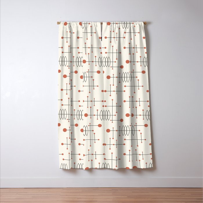 Mid Century Atomic Age Pattern Orange and Cream Window Curtain Gallery Image 3