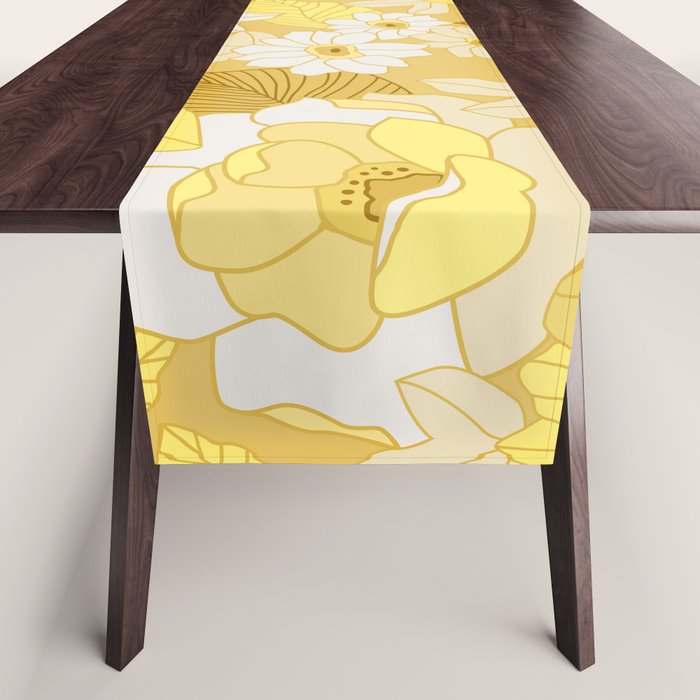 Yellow, Ivory and Brown Retro Flowers Table Runner Gallery Image 1