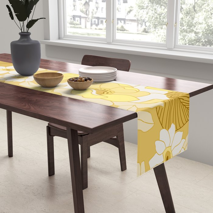 Yellow, Ivory and Brown Retro Flowers Table Runner Gallery Image 2