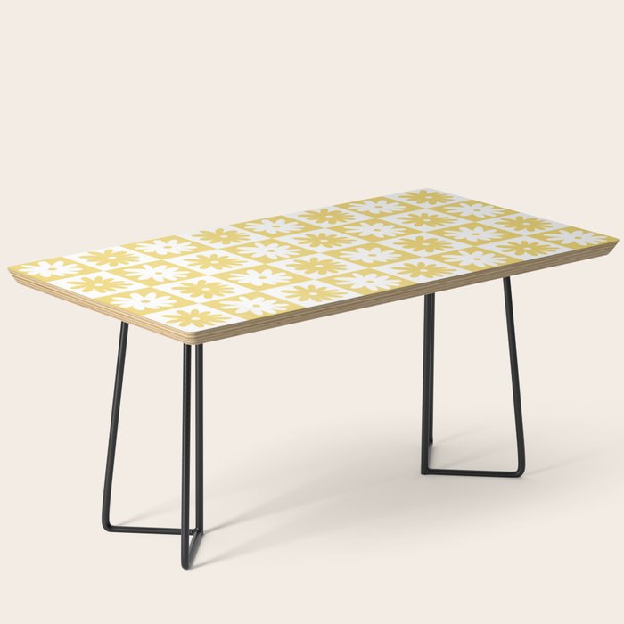 Yellow And White Checkered Flower Pattern Coffee Table Gallery Image 1
