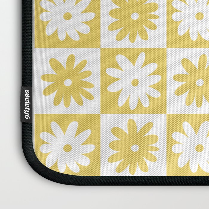 Yellow And White Checkered Flower Pattern Laptop Sleeve Gallery Image 3