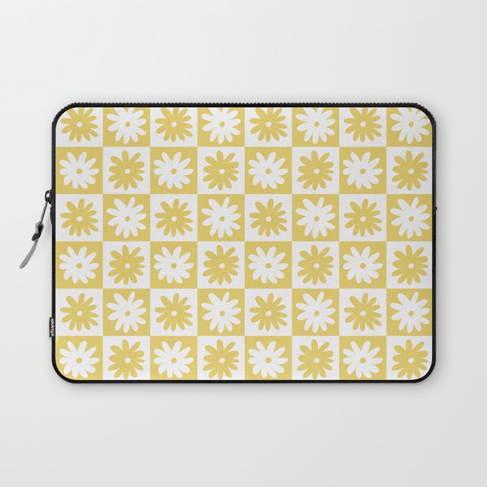 Yellow And White Checkered Flower Pattern Laptop Sleeve Gallery Image 1