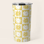 Yellow And White Checkered Flower Pattern Travel Mug Gallery Image 1
