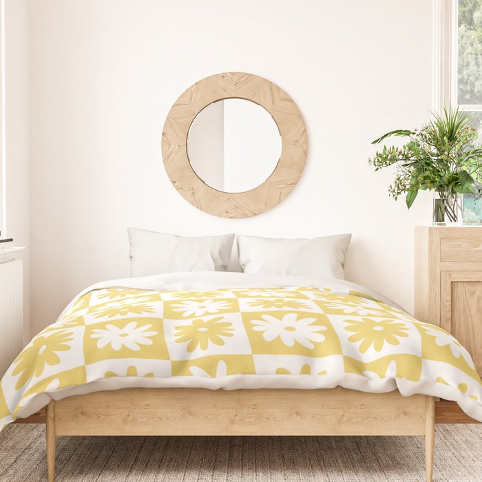 Yellow And White Checkered Flower Pattern Duvet Cover Gallery Image 3
