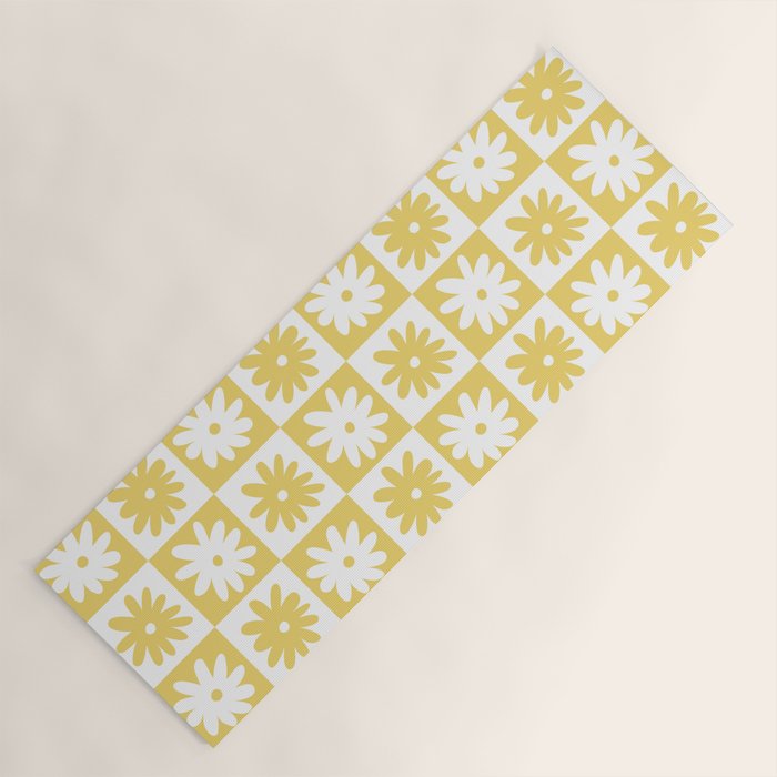 Yellow And White Checkered Flower Pattern Yoga Mat Gallery Image 1