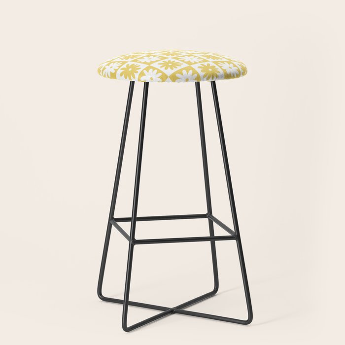 Yellow And White Checkered Flower Pattern Stool Gallery Image 1
