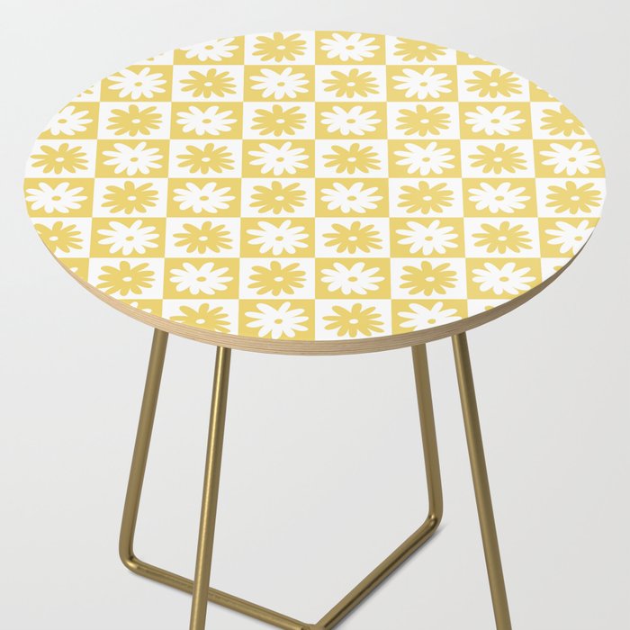 Yellow And White Checkered Flower Pattern Side Table Gallery Image 2