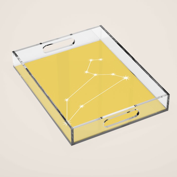 Leo Zodiac Star Constellation Line Art Soft Yellow Acrylic Tray Gallery Image 1