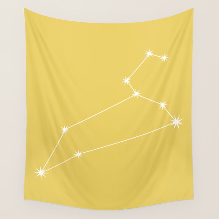 Leo Zodiac Star Constellation Line Art Soft Yellow Wall Tapestry Gallery Image 4