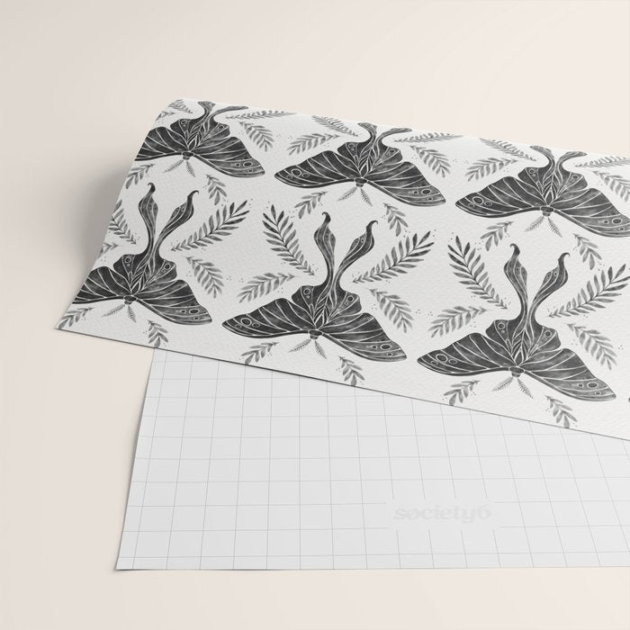 Watercolor Luna Moth in Black and White Wrapping Paper Gallery Image 2