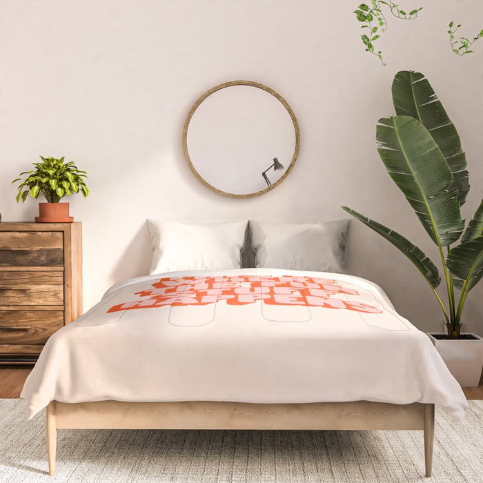 This is Where the Fun Stuff Happens typography print in peach and red Comforter Gallery Image 3