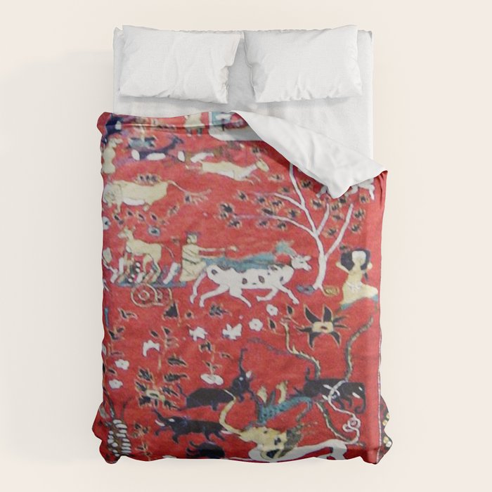 Antique Persian Hunting Rug Duvet Cover Gallery Image 1