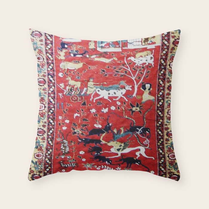 Antique Persian Hunting Rug Throw Pillow Gallery Image 6