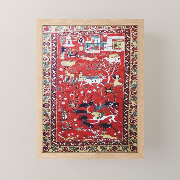 Antique Persian Hunting Rug Mini Art Print Gallery Image 1