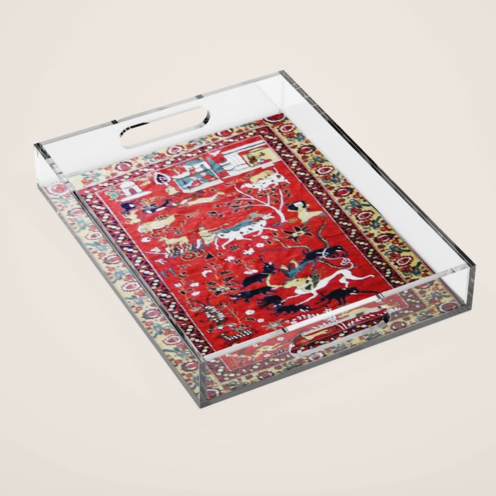 Antique Persian Hunting Rug Acrylic Tray Gallery Image 1