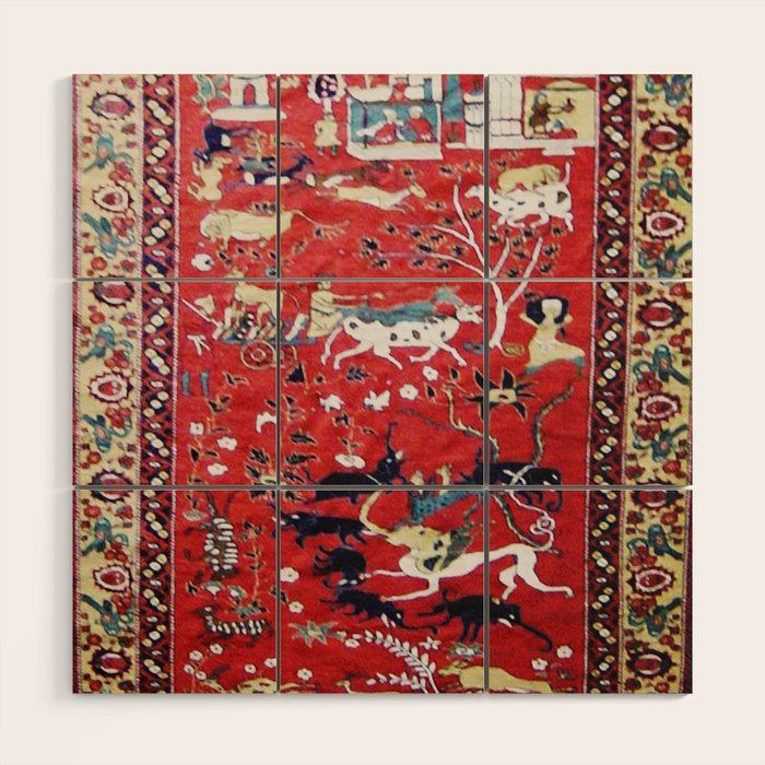Antique Persian Hunting Rug Wood Wall Art Gallery Image 1