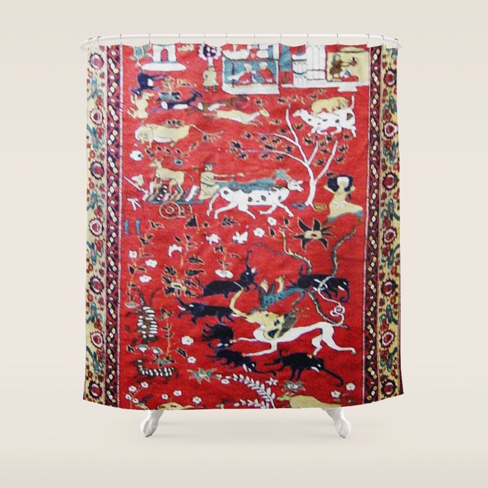 Antique Persian Hunting Rug Shower Curtain Gallery Image 1