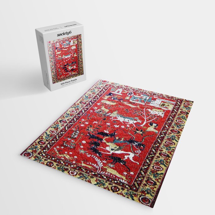 Antique Persian Hunting Rug Jigsaw Puzzle Gallery Image 2