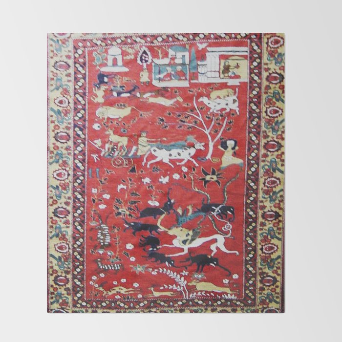 Antique Persian Hunting Rug Throw Blanket Gallery Image 2