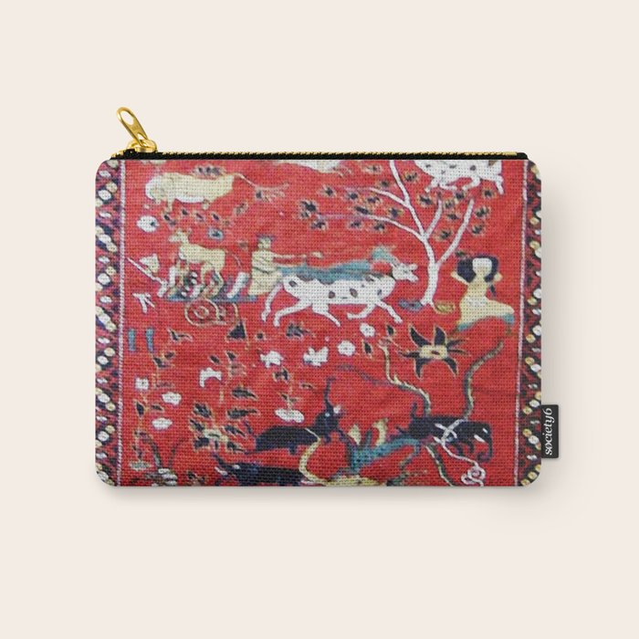 Antique Persian Hunting Rug Carry All Pouch Gallery Image 1