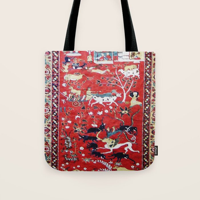 Antique Persian Hunting Rug Tote Bag Gallery Image 1