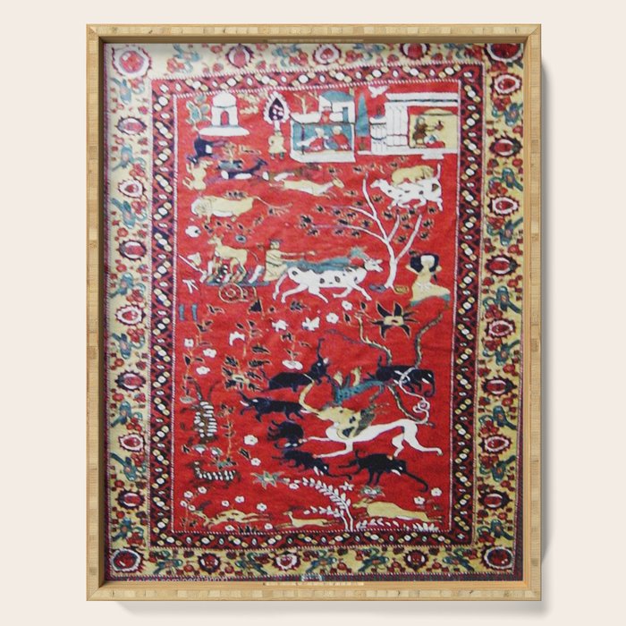 Antique Persian Hunting Rug Serving Tray Gallery Image 1
