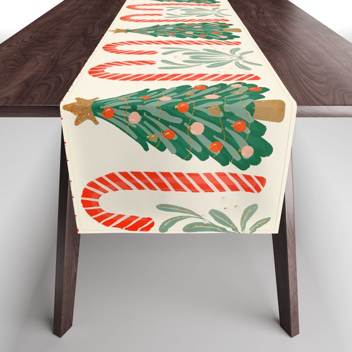 Festive Christmas Elements  Candy Cane  Tree and Bows Holiday Design Table Runner Gallery Image 1
