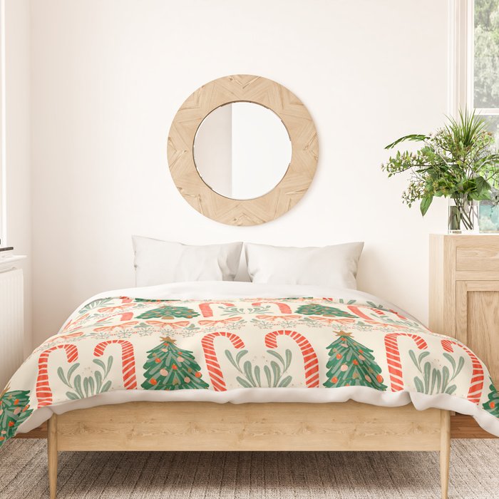 Festive Christmas Elements  Candy Cane  Tree and Bows Holiday Design Duvet Cover Gallery Image 3