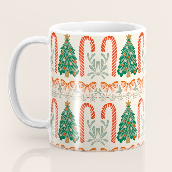 Festive Christmas Elements  Candy Cane  Tree and Bows Holiday Design Coffee Mug Gallery Image 3