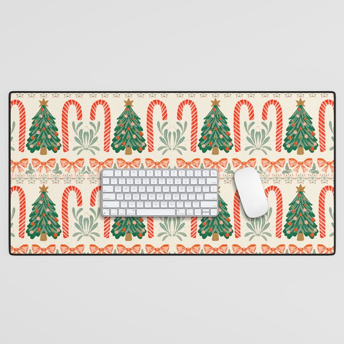 Festive Christmas Elements  Candy Cane  Tree and Bows Holiday Design Desk Mat Gallery Image 1