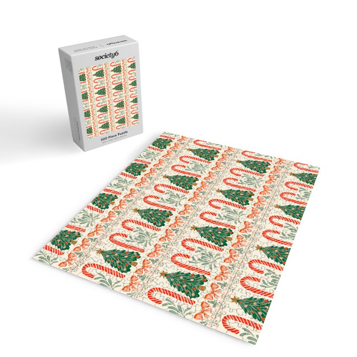 Festive Christmas Elements  Candy Cane  Tree and Bows Holiday Design Jigsaw Puzzle Gallery Image 2
