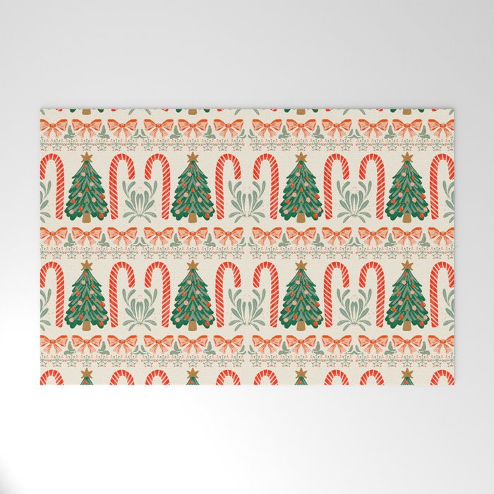 Festive Christmas Elements  Candy Cane  Tree and Bows Holiday Design Welcome Mat Gallery Image 1