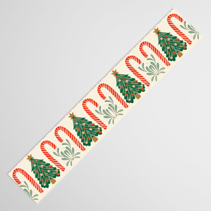 Festive Christmas Elements  Candy Cane  Tree and Bows Holiday Design Table Runner Gallery Image 3