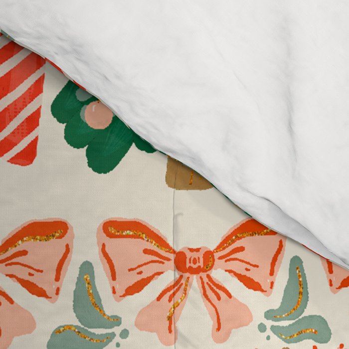 Festive Christmas Elements  Candy Cane  Tree and Bows Holiday Design Comforter Gallery Image 4