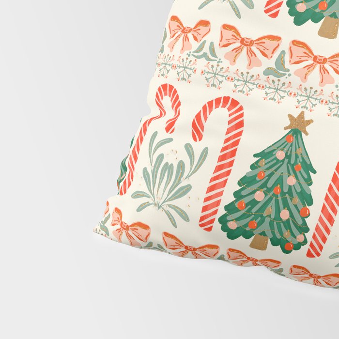 Festive Christmas Elements  Candy Cane  Tree and Bows Holiday Design Pillow Sham Gallery Image 4