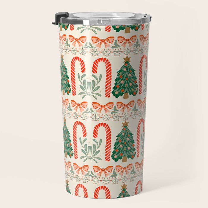 Festive Christmas Elements  Candy Cane  Tree and Bows Holiday Design Travel Mug Gallery Image 3