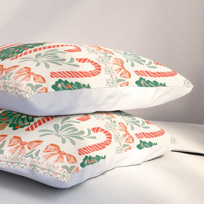 Festive Christmas Elements  Candy Cane  Tree and Bows Holiday Design Pillow Sham Gallery Image 3