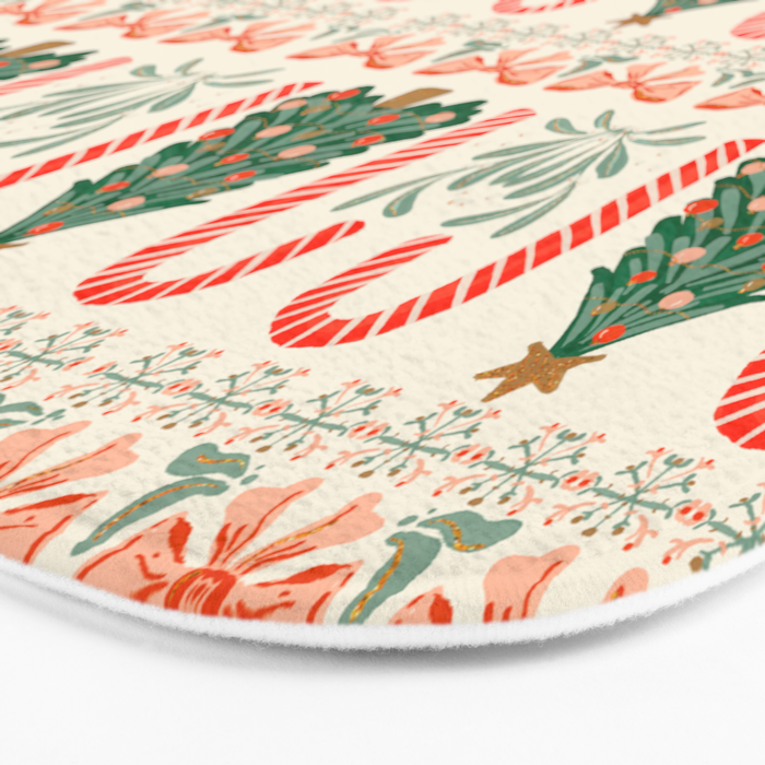 Festive Christmas Elements  Candy Cane  Tree and Bows Holiday Design Bath Mat Gallery Image 3