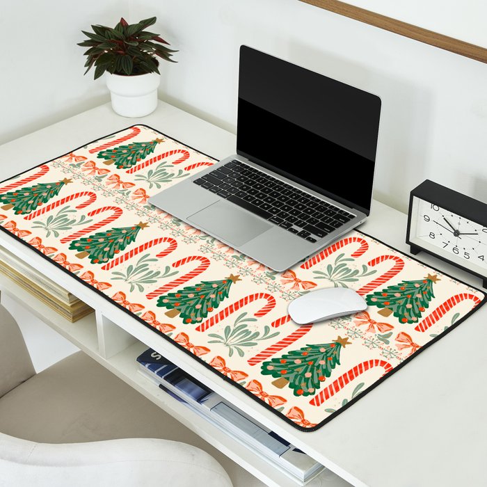 Festive Christmas Elements  Candy Cane  Tree and Bows Holiday Design Desk Mat Gallery Image 2