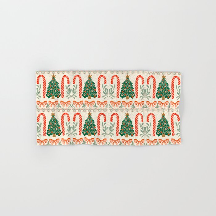Festive Christmas Elements  Candy Cane  Tree and Bows Holiday Design Bath Towel Gallery Image 1
