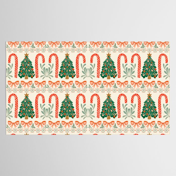 Festive Christmas Elements  Candy Cane  Tree and Bows Holiday Design Tablecloth Gallery Image 2
