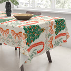 Festive Christmas Elements  Candy Cane  Tree and Bows Holiday Design Tablecloth Gallery Image 3