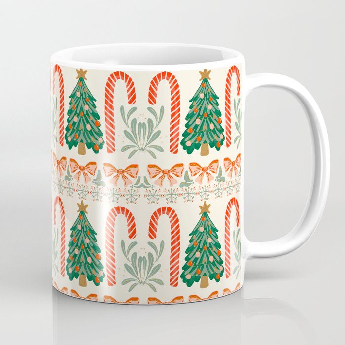 Festive Christmas Elements  Candy Cane  Tree and Bows Holiday Design Coffee Mug Gallery Image 1