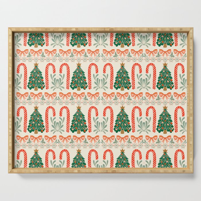 Festive Christmas Elements  Candy Cane  Tree and Bows Holiday Design Serving Tray Gallery Image 1
