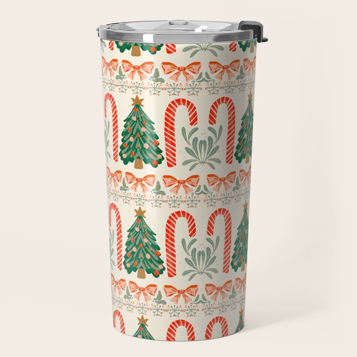 Festive Christmas Elements  Candy Cane  Tree and Bows Holiday Design Travel Mug Gallery Image 2