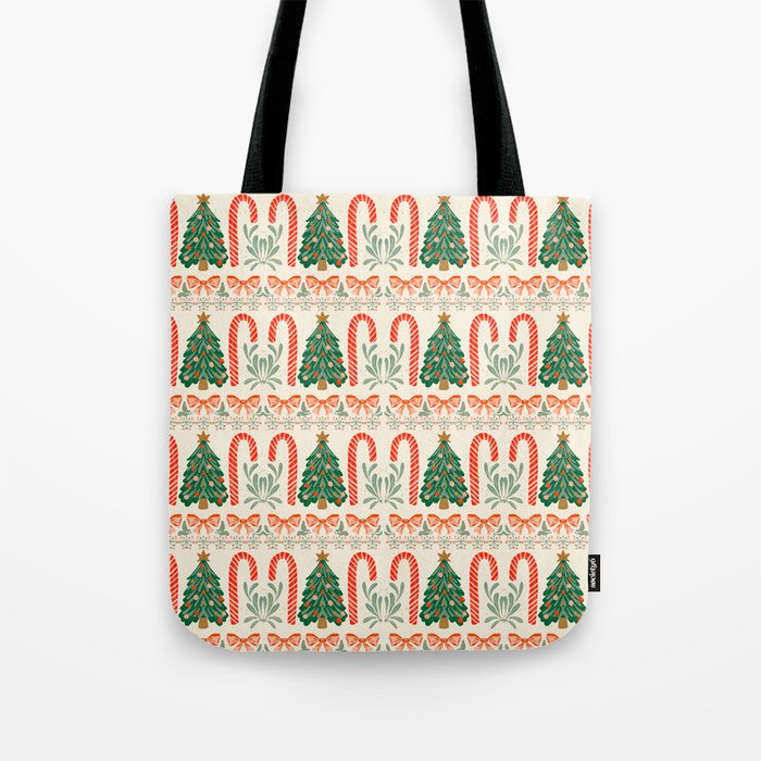 Festive Christmas Elements  Candy Cane  Tree and Bows Holiday Design Tote Bag Gallery Image 1